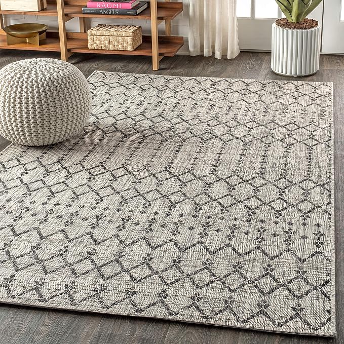 JONATHAN Y Moroccan Geometric Indoor Outdoor Area Rug 5X8 Light Gray/Black - Image 3