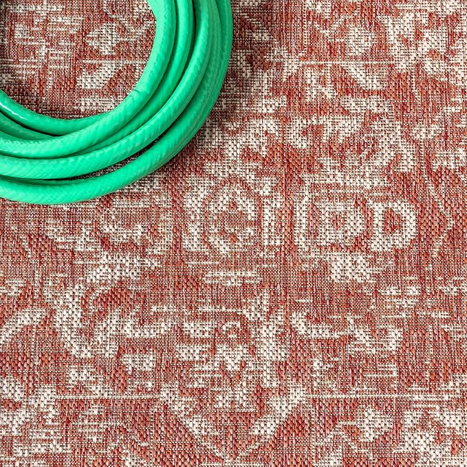 JONATHAN Y Boho Medallion Indoor Outdoor Runner Rug 2X10 Red/Taupe, Malta - Image 3