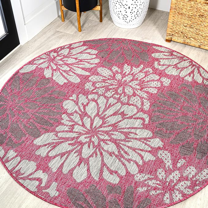 JONATHAN Y Floral Textured Weave Indoor Outdoor Round Area Rug 5 Ft by JONATHANY