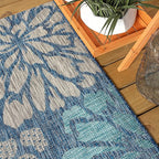 JONATHAN Y Floral Textured Weave Indoor Outdoor Square Area Rug 5X5 Navy/Aqua - Image 3