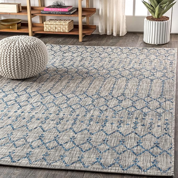 JONATHAN Y Moroccan Geometric Indoor Outdoor Area Rug 3X5 Light Gray/Navy - Image 4