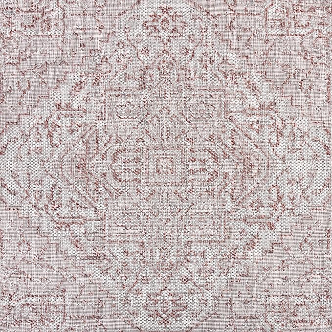 JONATHAN Y Boho Medallion Indoor Outdoor Square Area Rug 9X9 Red/Taupe - Image 8