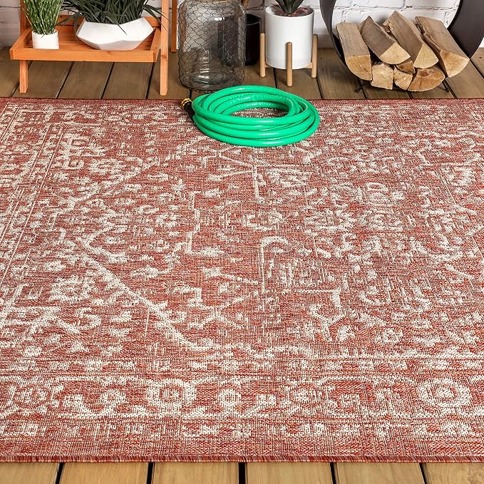 JONATHAN Y Boho Medallion Indoor Outdoor Area Rug 5X8 Red/Taupe, Malta Textured - Image 6